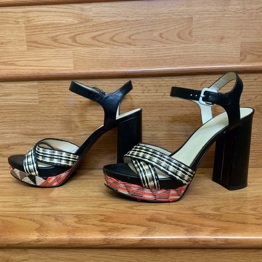 Strappy Black Heels w/ Basket-Weave Details